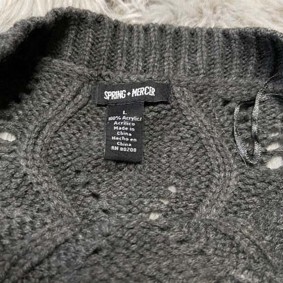 Spring Mercer Dark Grey Chunky Scalloped Beaded Sweater - Picture 2 of 5